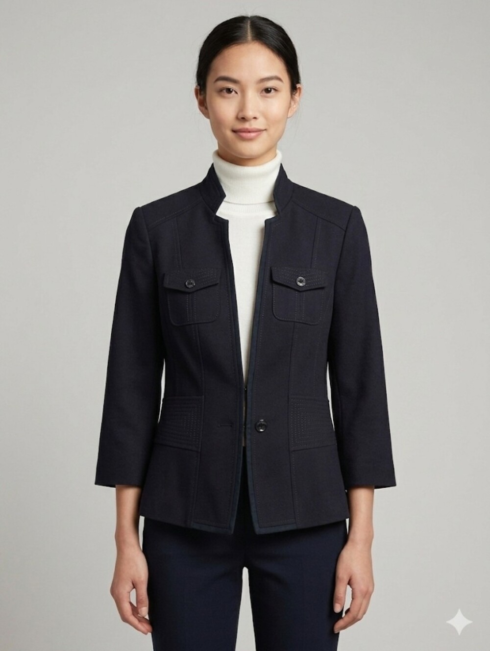 WHBM Womens Black Structured Military-Style Jacket Size 8